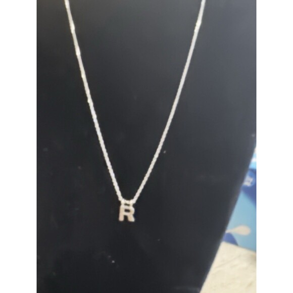 Silver Tone Initial R Pendant Necklace 24 Inch Chain Personalized Letter Pendant - Picture 7 of 7
